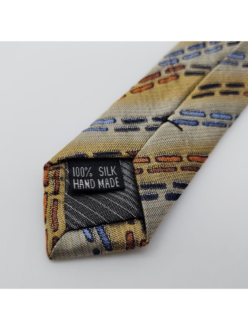 Emilio Ponti Necktie Geometric Silk Gray Yellow Blue Textured Fabric 57" L 4" W - Picture 7 of 7